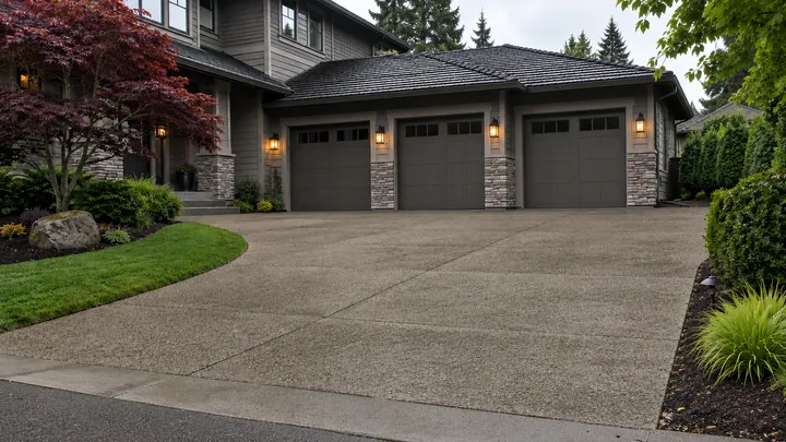 Stamped concrete driveway before pressure washing in Kirkland, WA