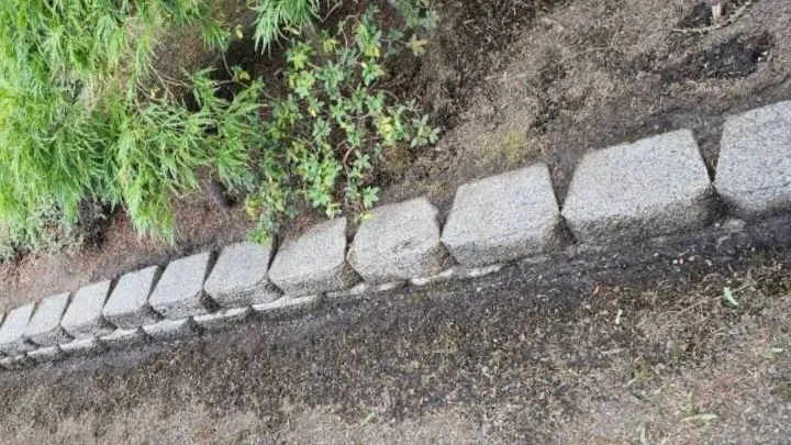 Driveway edging restored to bare stone after pressure washing in Kirkland, WA