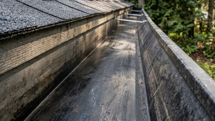 Gutter cleared down to bare metal after gutter cleaning in Kirkland, WA