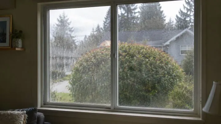 Interior windows with dust and streaks before cleaning in Sammamish, WA