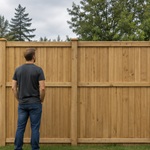 Tall wood privacy fence, about 7 feet tall