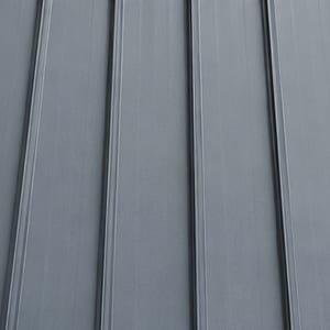 Close-up of gray standing-seam metal roofing
