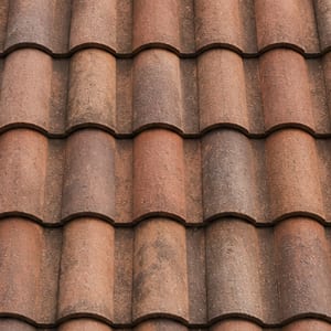 Close-up of terracotta clay tile roofing