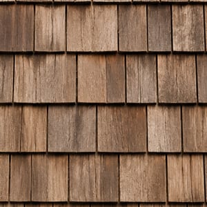 Close-up of weathered cedar wood shake roofing
